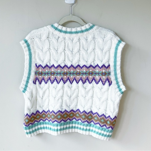 Zara Cable Knit Fair Isle Print Sweater Vest Size M - Picture 5 of 9